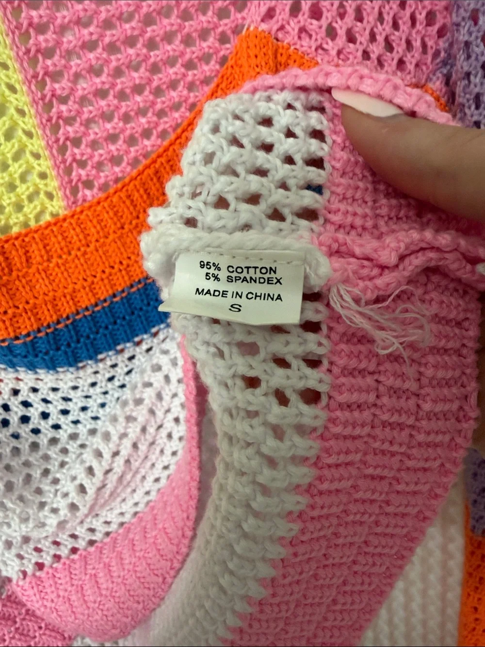 Crochet Open Knit Crop Top Neon Rainbow Multicolor Patchwork Festival Y2K Small - Picture 2 of 3